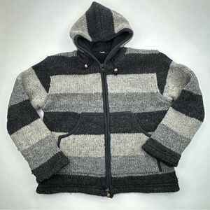 Vintage Heavy Wool Fleece Line Zip Hoodie Sweater Jacket Small made in Nepal